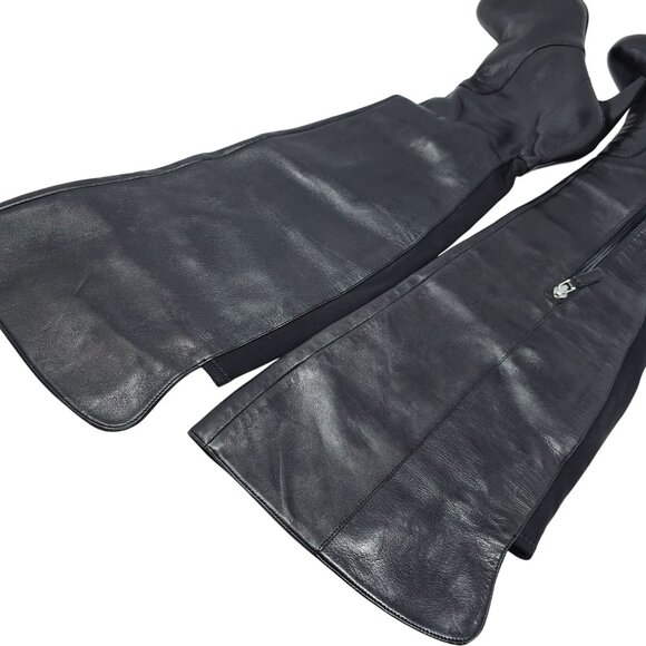 Black Leather Over The Knee Boots 5" Heel Ultra High 8.5 M Nine West Sexy - Picture 11 of 15